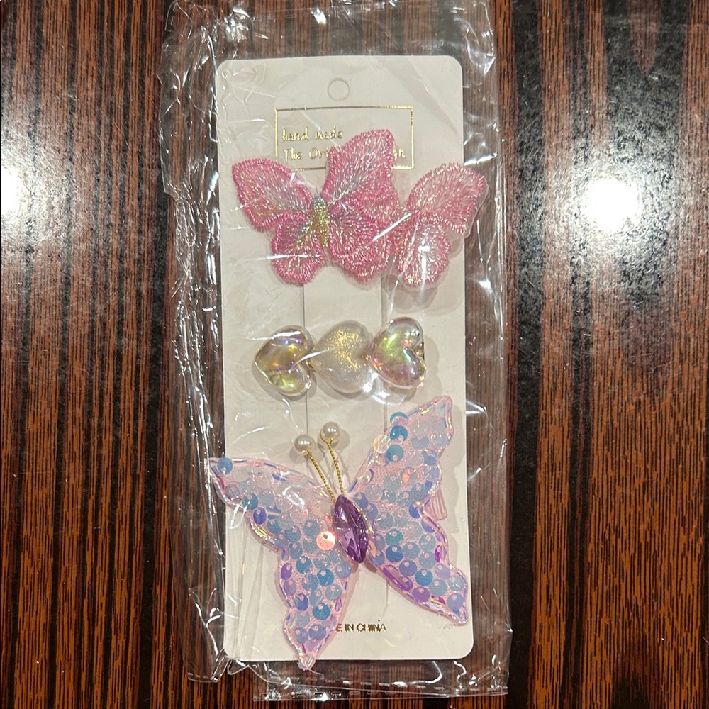 Pink Butterfly Hair Clip Set